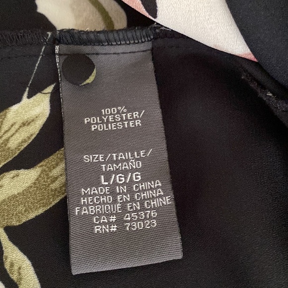 Suzy Shier black background floral fall blouse long sleeves bow tie front - Picture 9 of 10